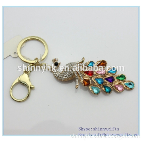 Shinny Gifts promotion gift metal peacock key chain with rhinestone SI-SCK20140023